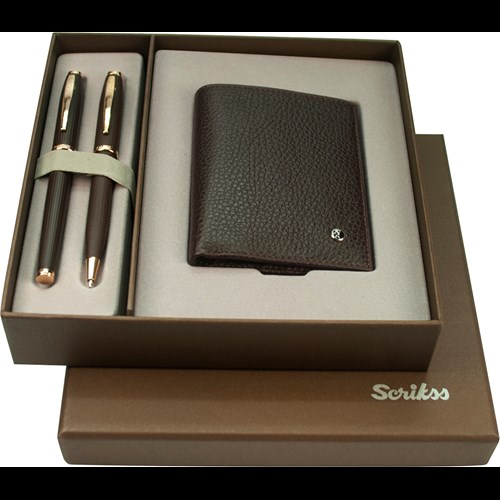 DR242 Hediyelik Set Dolma Kalem - Tükenmez Kalem 39 Oscar Rose Gold - Kahverengi & Comfort Cüzdan Kahverengi