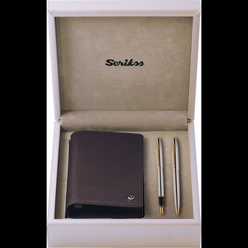  SDR303 Hediyelik Set 35 Dolma Kalem - Tükenmez Kalem Gold Krom ve Jotter Kahve