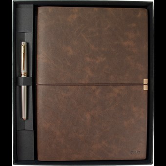 SD700-B2-B Toledo Premium Defter B5 Kahverengi & Honour 38 Saten Altın Roller Kalem Seti