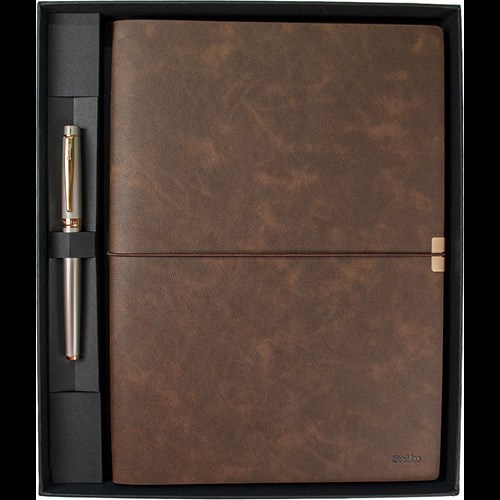 SD700-B2-B Toledo Premium Defter B5 Kahverengi & Honour 38 Saten Altın Roller Kalem Seti