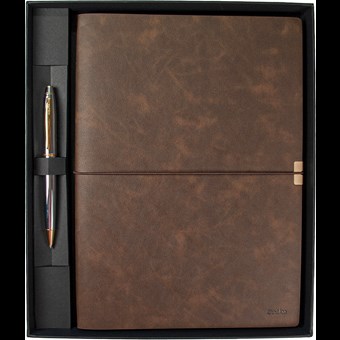 SD700-B2-A Toledo Premium Defter B5 Kahverengi & Noble 35 Gold Krom Tükenmez Kalem Seti