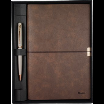 SD700-2-A Toledo Premium Defter A5 Kahverengi & Honour 38 Saten Altın Tükenmez Kalem Seti