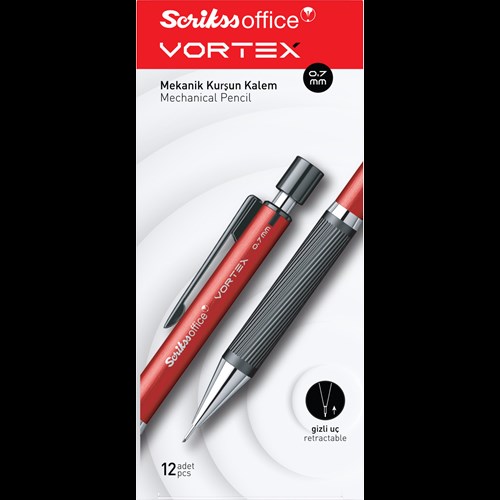 Vortex Mekanik Kurşun Kalem 0.7 mm Kırmızı 12'li Kutu