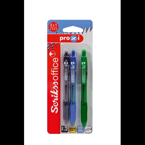 Proxi Jel Tükenmez Kalem 1.2 mm 3'lü Blister Siyah - Mavi - Yeşil