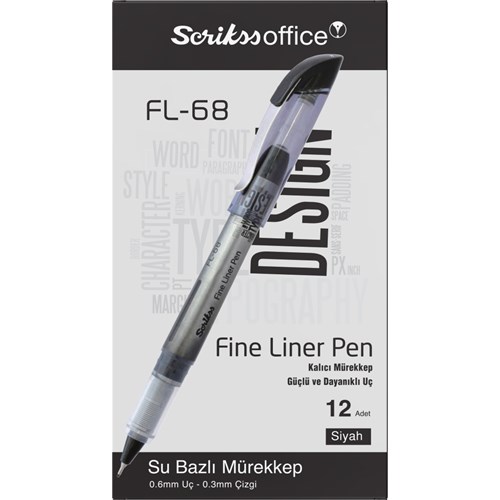  FL68 Fine Liner Tükenmez Kalem 0.6mm Siyah 12'li Kutu