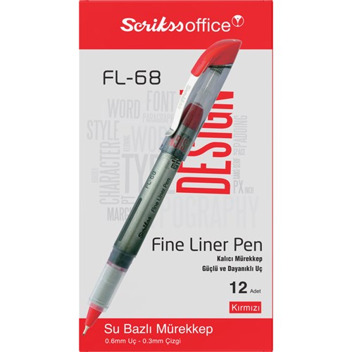  FL68 Fine Liner Tükenmez Kalem 0.6mm Kırmızı 12'li Kutu