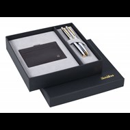  DR216 Hediyelik Set Dolma Kalem - Tükenmez Kalem 35 Noble Gold Krom & Deri Kredi Kartlık Kahverengi Ürün görseli