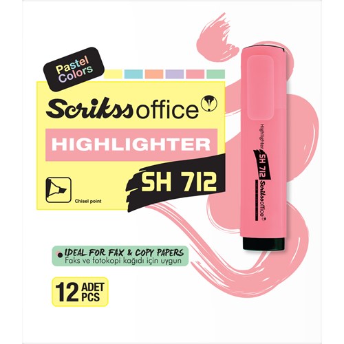 SH712 Fosforlu Kalem Pastel Pembe 12'li Kutu